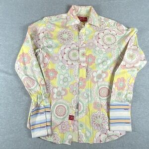 Rufus Shirt Mens Small Yellow Floral Long Sleeve‎ Button Front Made USA